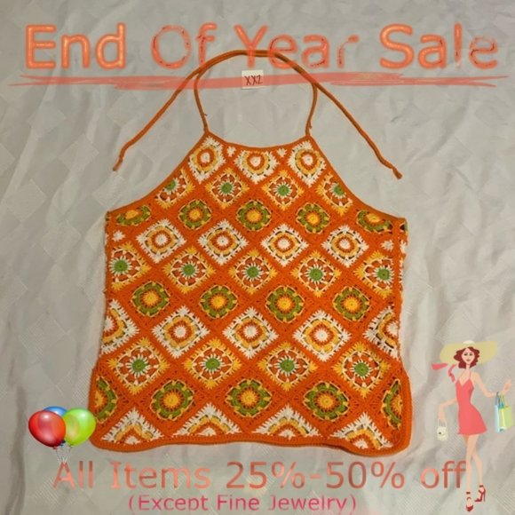 EUC-Neiman Marcus orange crocheted halter top - Picture 1 of 6